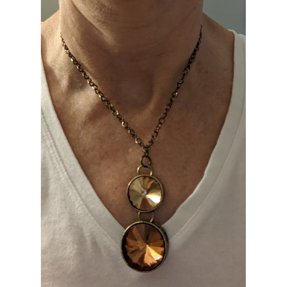 Vintage Faceted Amber Glass Pendant Necklace 16"